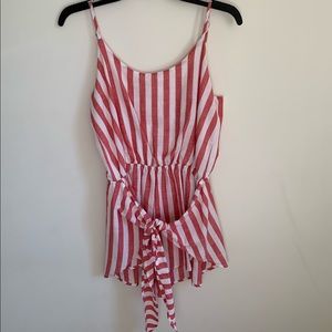 Red Striped Romper with Tie
